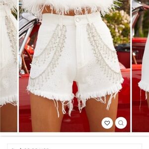12th Tribe White Rhinestone Shorts
